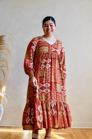 Pumpkin Patch Patchwork Print Maxi Dress