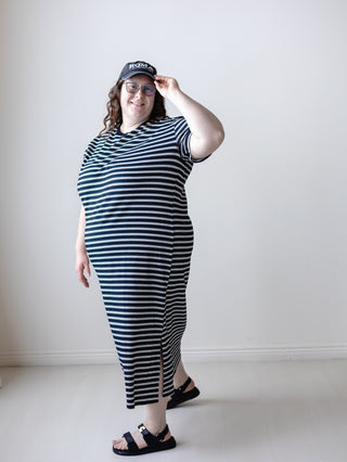 Casual Days Black and White Stripe Plus Tshirt Dress