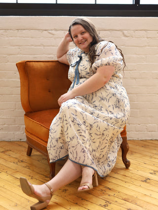 Vintage Blue Floral Bow Dress