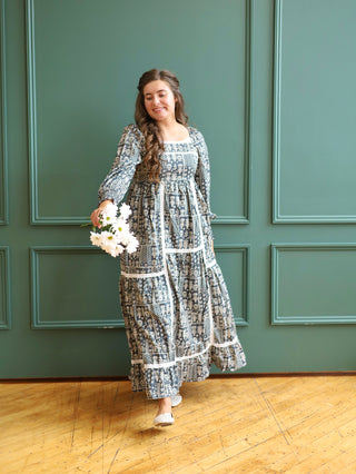 Lava Smoke Gray Patchwork Print Maxi Dress