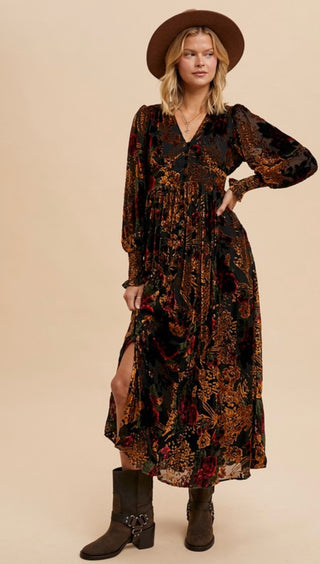 The New Year's Eve Velvet Embossed Floral Maxi