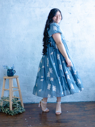Dusty Blue Baby's Breath Embroidered Dress