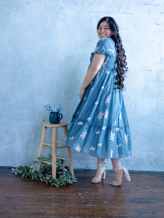 Dusty Blue Baby's Breath Embroidered Dress