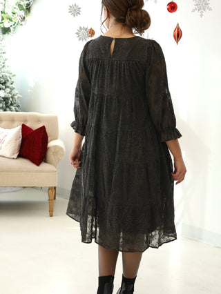 Floral Detailed Silver Midi Dress