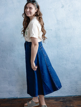 Fit and Flair A-Line Denim Midi Skirt