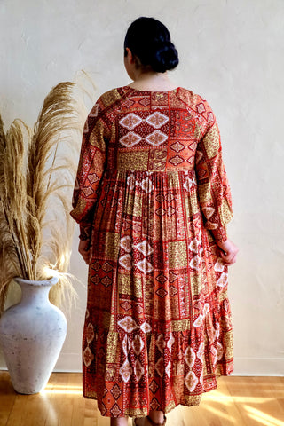 Pumpkin Patch Patchwork Print Maxi Dress