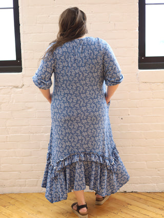 Paisley Denim Blue Ruffle Dress
