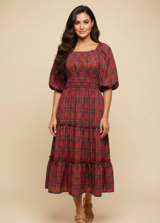 Christmas Plaid Midi Dress