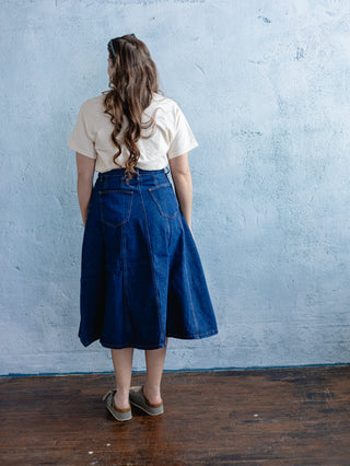 Fit and Flair A-Line Denim Midi Skirt