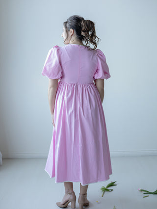 Pastel Pink and White Bow Midi Dress