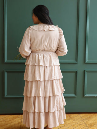Dreamy Little Thing Beige Ruffle Maxi Dress