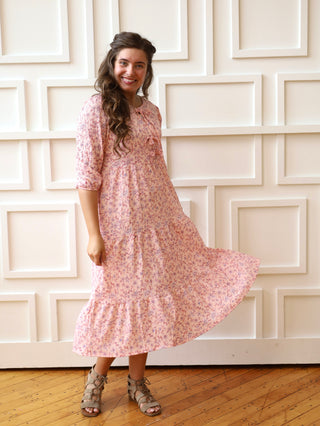 Tea Party Pink Floral Bow Dress