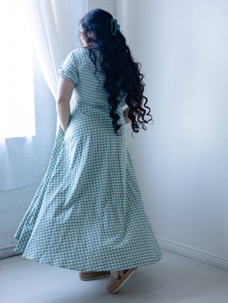 Teal Gingham Smocked Maxi Dress