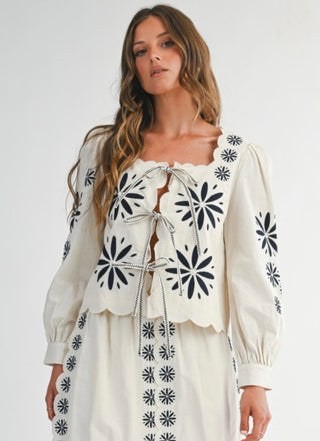 Boho Dream Embroidered Front Tie Top and Matching Skirt Set