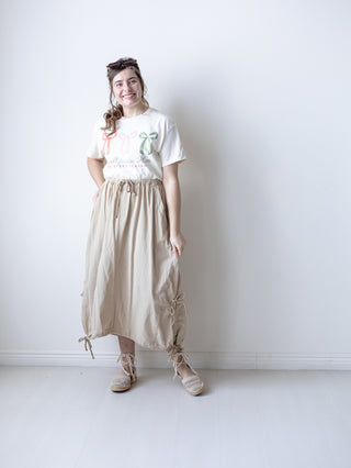 Khaki Boho Tie Maxi Skirt