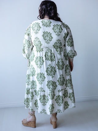 Olive Green Palm Leaf Print Dress