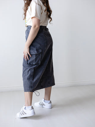 Black Denim Cargo Skirt