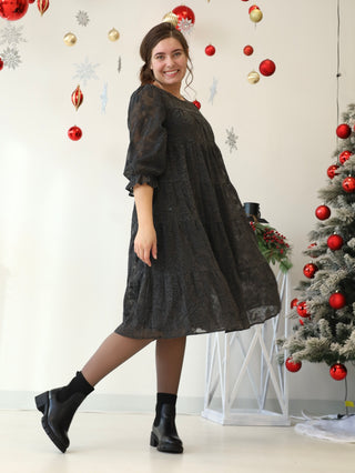 Floral Detailed Silver Midi Dress