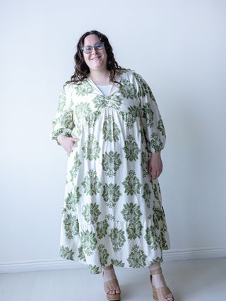 Olive Green Palm Leaf Print Dress