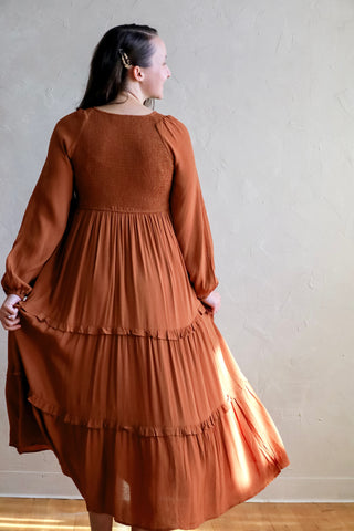 Your New Favorite Burnt Orange Smocked Maxi Dress