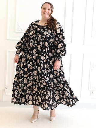 Holiday Party Black Floral Maxi Dress