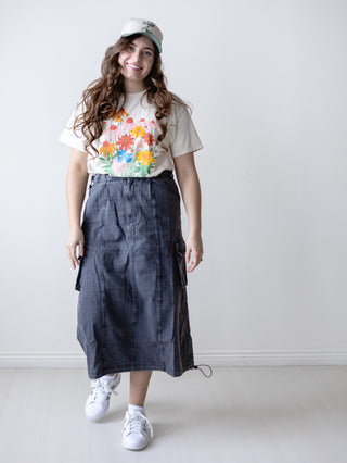 Black Denim Cargo Skirt