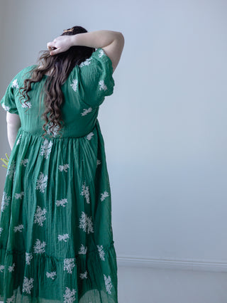 Springtime Green Baby's Breath Embroidered Dress