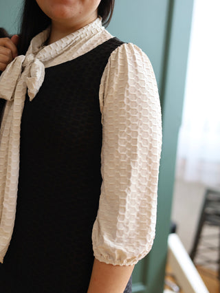 Black and White Honeycomb Bow Tie Dress