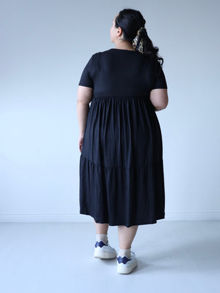 Black Tiered Layering Plus Midi Dress