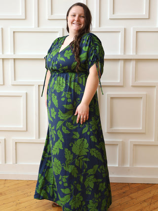 Navy and Green Satin Kimono Dress
