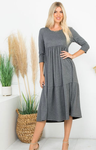 Charcoal Gray Knit Essential Tiered Midi Dress