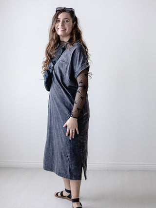 Black Acid Wash Short Sleeve T-Shirt Dress