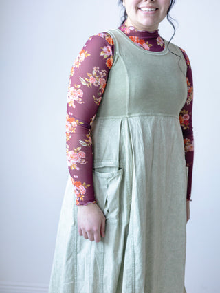 Burgundy Floral Print Mesh Layering Top