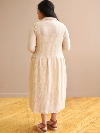 Beige Square Button Midi Dress