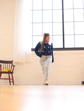 Light Acid Wash Maxi Denim Skirt