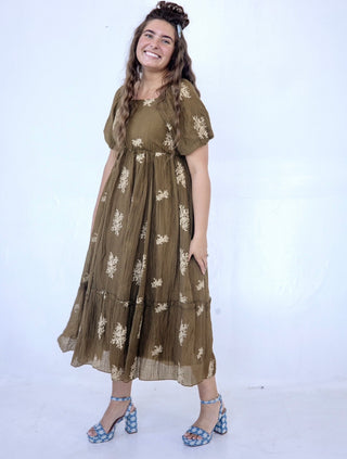 Summertime Bronze Baby's Breath Embroidered Dress
