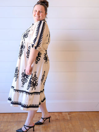 Lovely Neutrals Black and Cream Plus Midi Dress