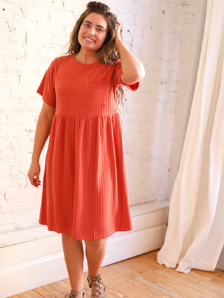 Coral Textured T-Shirt Midi Dress