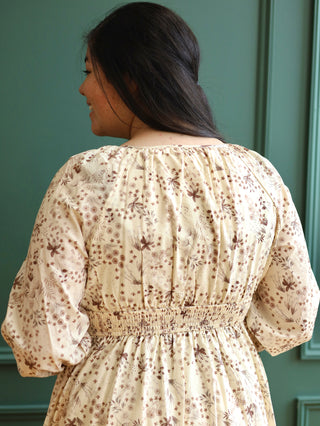 Cream and Brown Wildflower Maxi Dress