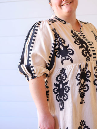 Lovely Neutrals Black and Cream Plus Midi Dress