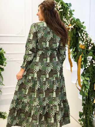 Vintage Christmas Olive Green Patchwork Dress