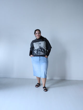 Lucy Light Wash Denim Skirt in Reg and Plus Size
