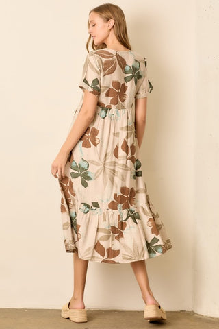 Taupe Tropics Floral Midi Dress