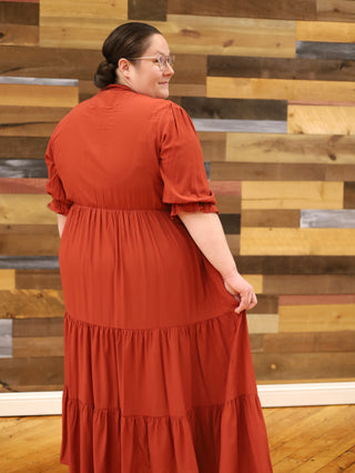 Rust Embroidered Bow Tie Maxi Dress