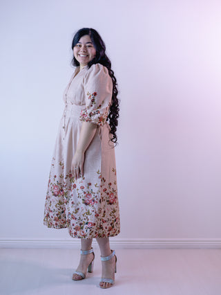 Vintage Pastel Pleated Floral Shirt Dress