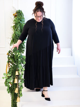 Black Asymmetrical Stitch Maxi Dress