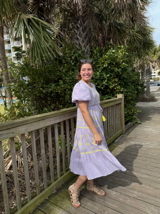 Lavender Lemon Embroidered Midi Dress