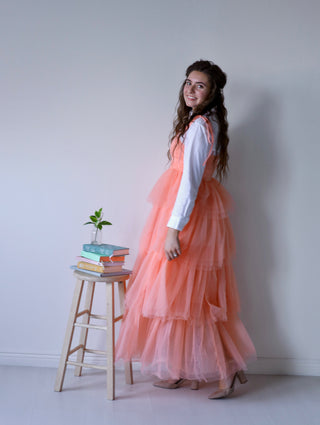 Whimsical Apricot Tulle Peach Maxi Dress