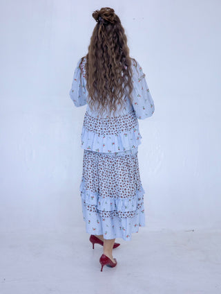 Summer Blue Floral Skirt and Top Set