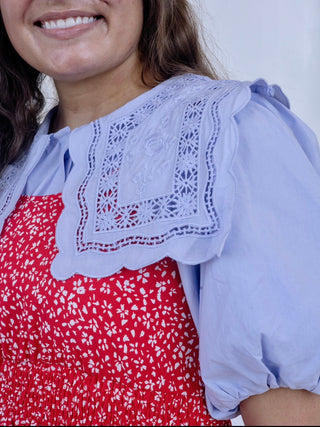 Pastel Blue Square Collar layering Top